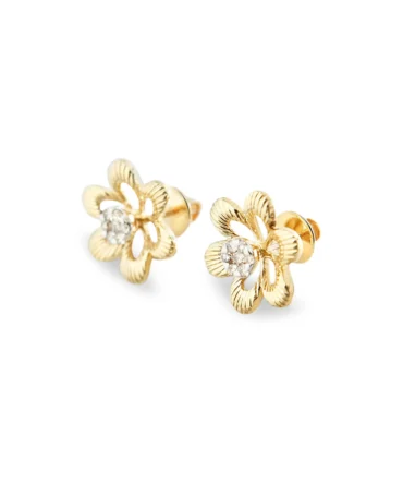 A gold earring on white background