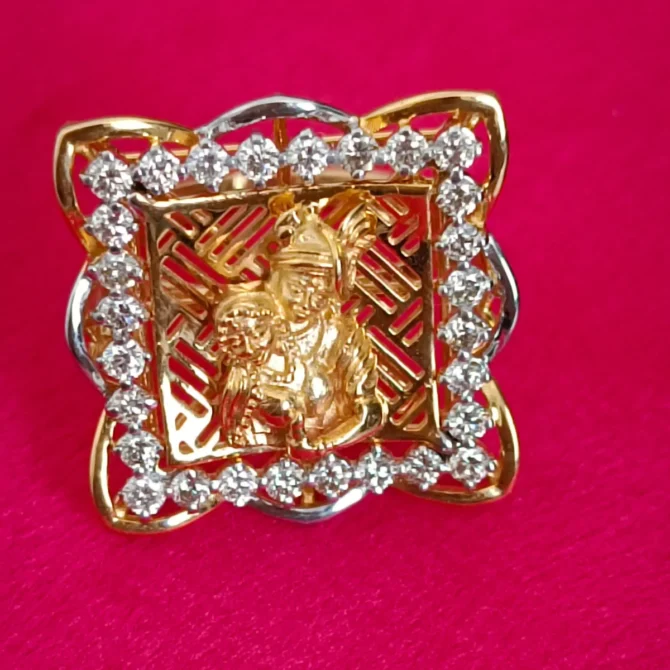 Radha Krishna Square Gold & Diamond Ring